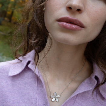 Mother of Pearl Flower Necklace with Pavé White Sapphires