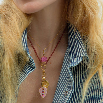 Fearless Shield with Pave Pink Sapphires and Rhodolite on Garnet DYO Chain