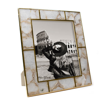 White Agate & 24K Gold Plated Photo Frame