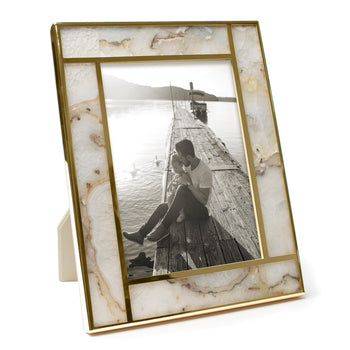 White Agate and 24K Gold Plated Photo Frame