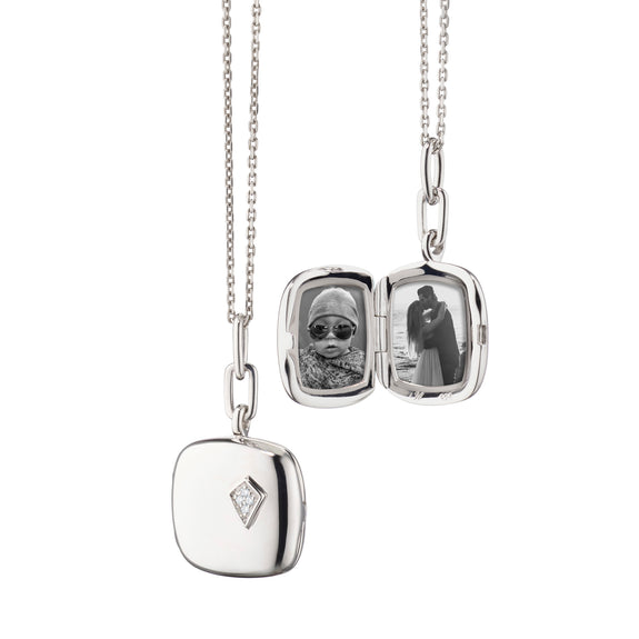 
  
    Diamond Sterling Silver Cushion Locket Necklace
  
