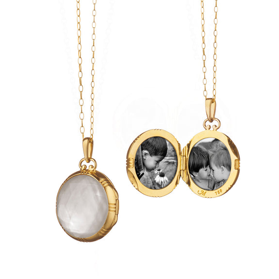 
  
    Petite Mother of Pearl Gold Locket Necklace
  
