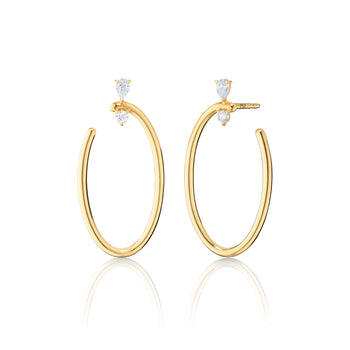 18K Gold Large Oval Galaxy Wrap Hoop Earrings with White Diamonds