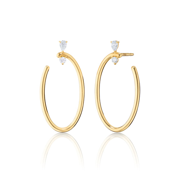 
  
    18K Gold Large Oval Galaxy Wrap Hoop Earrings with White Diamonds
  
