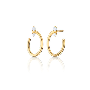 18K Gold Small Oval Galaxy Wrap Hoop Earrings with White Diamonds