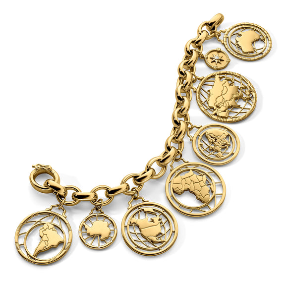 
  
    18K Yellow Gold Continent Charm Bracelet
  
