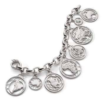 Sterling Silver Continent Charm Bracelet