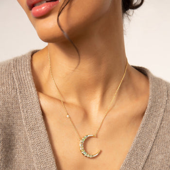 Sun, Moon and Stars Water Opal Crescent Moon Necklace