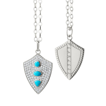 Fearless Shield with Turquoise and Pave White Sapphires