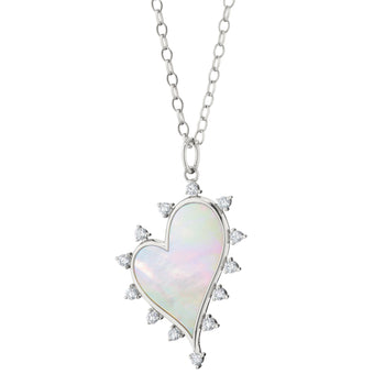 Large Mother of Pearl Heart Necklace with White Sapphires