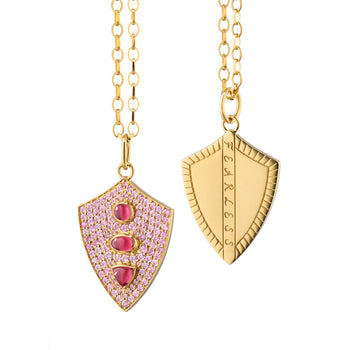 Fearless Shield with Pave Pink Sapphires and Rhodolite