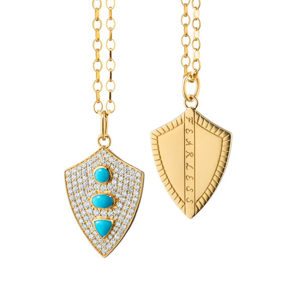 
  
    Fearless Shield with Turquoise and Pave Diamonds
  
