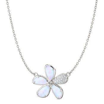 Mother of Pearl Flower Necklace with Pavé White Sapphires