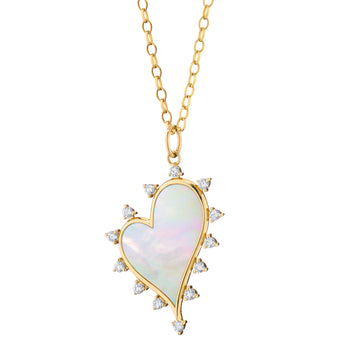 Large Mother of Pearl Heart Necklace with Diamonds