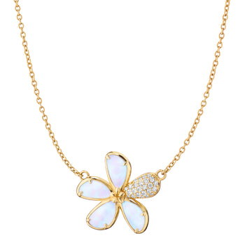 Mother of Pearl Flower Necklace with Pavé White Diamonds