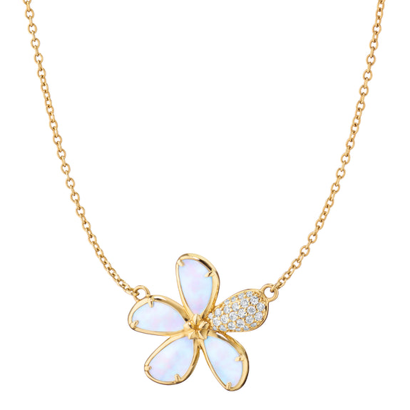 
  
    Mother of Pearl Flower Necklace with Pavé White Diamonds
  
