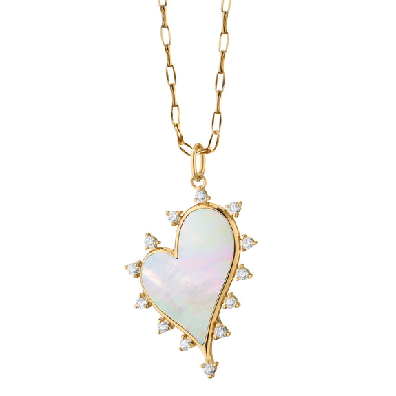 
  
    Large Mother of Pearl Heart Necklace with Diamonds
  
