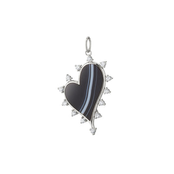 Large Black Agate Heart Charm with White Sapphires