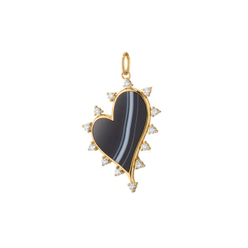 Large Black Agate Heart Charm with Diamonds