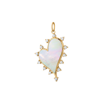 Large Mother of Pearl Heart Charm with Diamonds