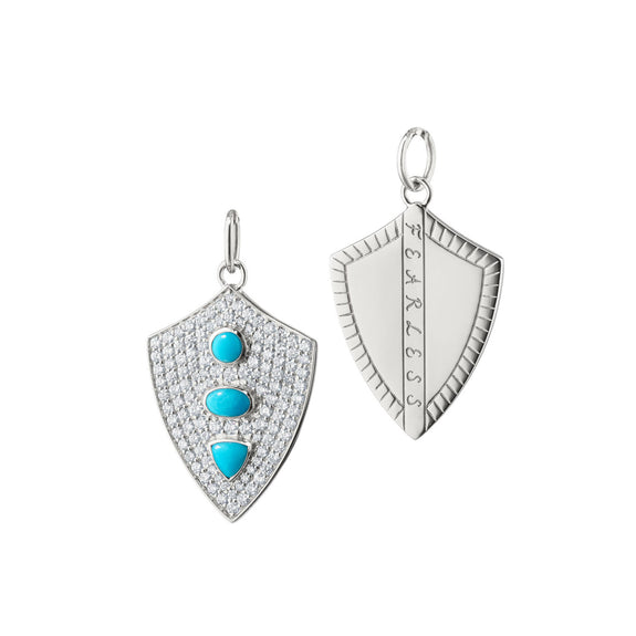 
  
    Fearless Shield with Turquoise and Pave White Sapphires
  
