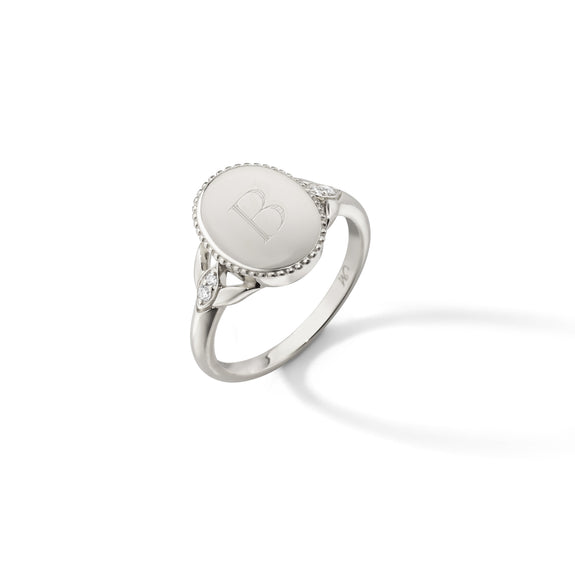 
  
    Sterling Silver Signet Ring with White Sapphires
  
