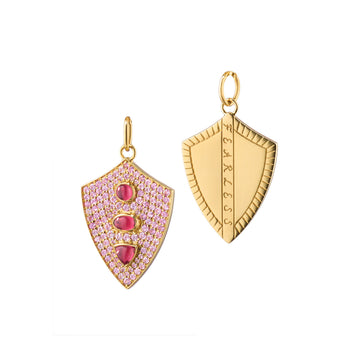 Fearless Shield with Pave Pink Sapphires and Rhodolite