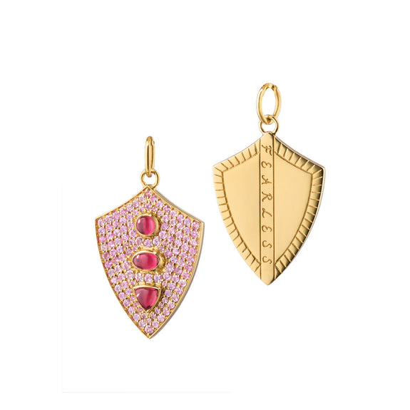 
  
    Fearless Shield with Pave Pink Sapphires and Rhodolite
  
