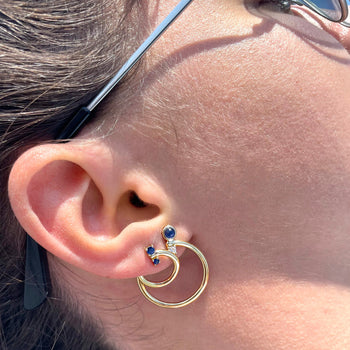 18K Yellow Gold Small (left) and Large (right) Galaxy Wrap Hoop™ Earrings with Blue Sapphires and Diamonds