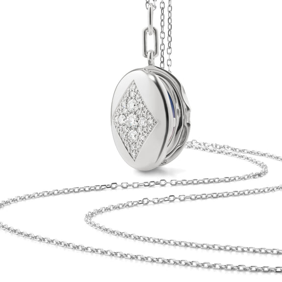 Monica Rich Kosann Locket Pendant with White Sapphire Accents in Sterling  Silver with Black Steel Chain (32)