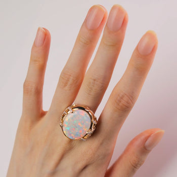 Special Edition Australian Crystal Opal Locket Ring with Diamonds