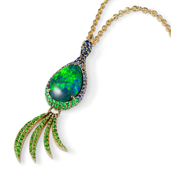 One of a Kind Australian Black Opal Peacock Necklace