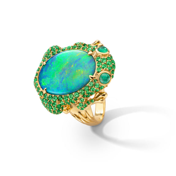 Australian Black Opal & Emerald Frog Ring | Monica Rich Kosann