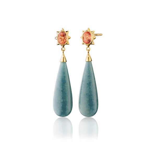 
  
    Special Edition Sunrise Blue Quartz Drop Earrings with Sunstone
  
