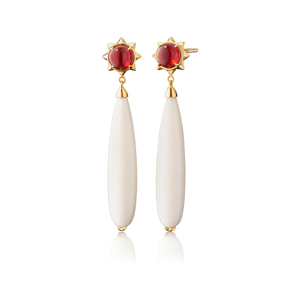 
  
    Special Edition Sun White Opal Drop Earrings with Mexican Fire Opal
  
