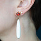 Special Edition Sun White Opal Drop Earrings with Mexican Fire Opal