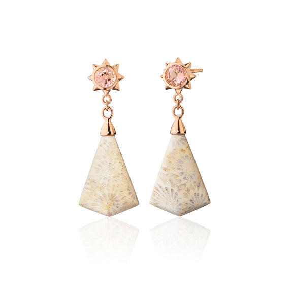 
  
    Special Edition Star Dust Petrified Coral Drop Earrings with Autumn Tourmaline
  
