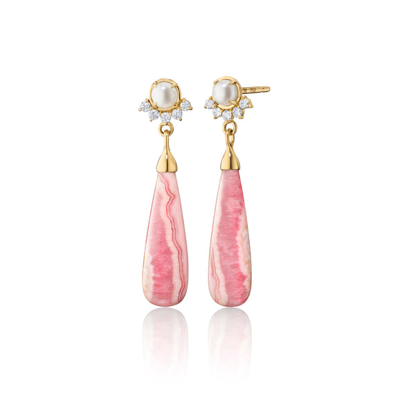 
  
    Special Edition Pink Clouds of Venus Rhodochrosite Drop earrings with Freshwater Pearls and Diamonds
  
