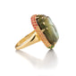 Special Edition Spectrolite Carved Scarab Ring with Orange and Yellow Sapphires, and Tsavorite