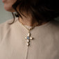 Special Edition Moonstone and Diamond Cross with Center Blue Sapphire on 18" Audrey Link Chain