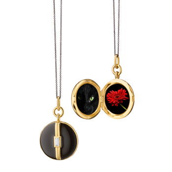 Black Enamel Vermeil Round Locket with White Sapphire