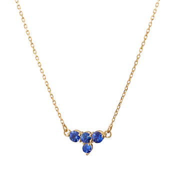 18K Yellow Gold and Blue Sapphire Necklace, 4 Sapphires