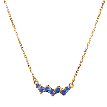 18K Yellow Gold and Blue Sapphire Necklace, 7 Sapphires