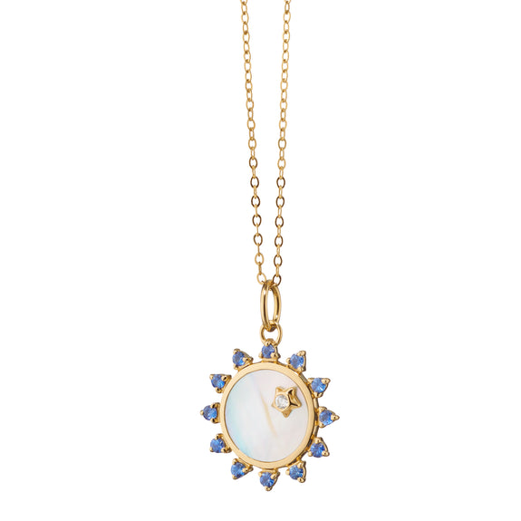 
  
    Mini Mother of Pearl Sapphire Sun Charm
  
