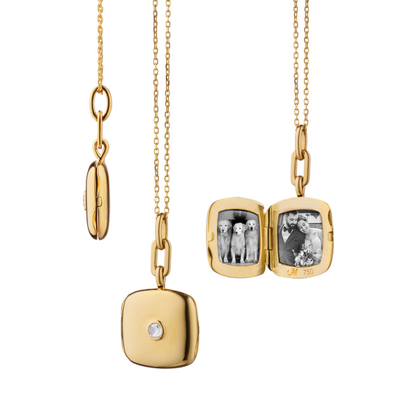 Slim Viv Gold Locket Necklace with Diamond | Monica Rich Kosann