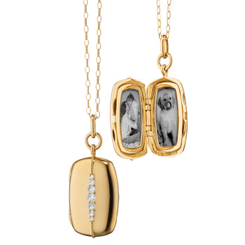 18K Yellow Gold “Olivia” Gold Locket Necklace with White Diamonds - Gold Locket Necklaces by Monica Rich Kosann