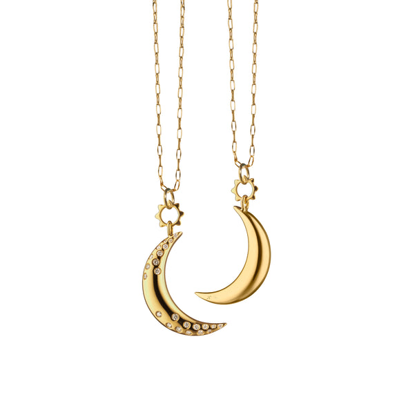 
  
    "Dream" Moon Charm with Diamonds on a Delicate Gold Open Link Chain
  
