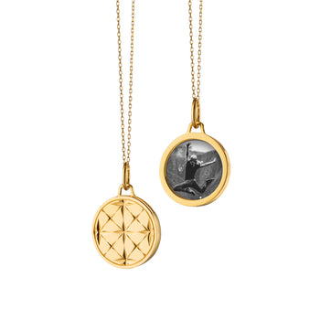 Small Round Mosaic Half Locket on a Yellow Gold "Jamie" Chain