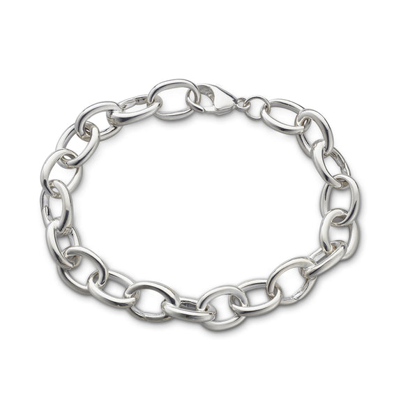 925 Sterling Silver 7.5 inch Heart Cross Chain Charm Bracelet