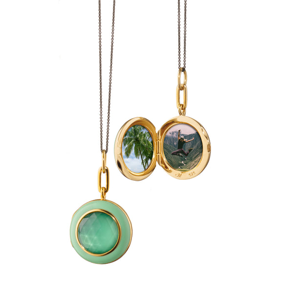 Monica Rich Kosann Petite Turquoise and Mother of Pearl Locket Pendant in  18k Yellow Gold